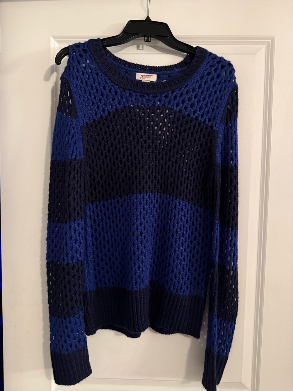 Aventura Navy & Royal Blue Open-Knit Stripe Crew Sweater